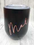 Black Personalised stainless steel wine glass with straw