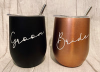 Black Personalised stainless steel wine glass with straw