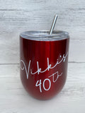 Dark Red Personalised stainless steel wine glass with straw