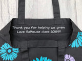 Teacher Appreciation, Personalised Flower Tote bag. Teacher, end of term, thank you  gift