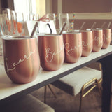 Rose Gold Personalised stainless steel wine glass with straw